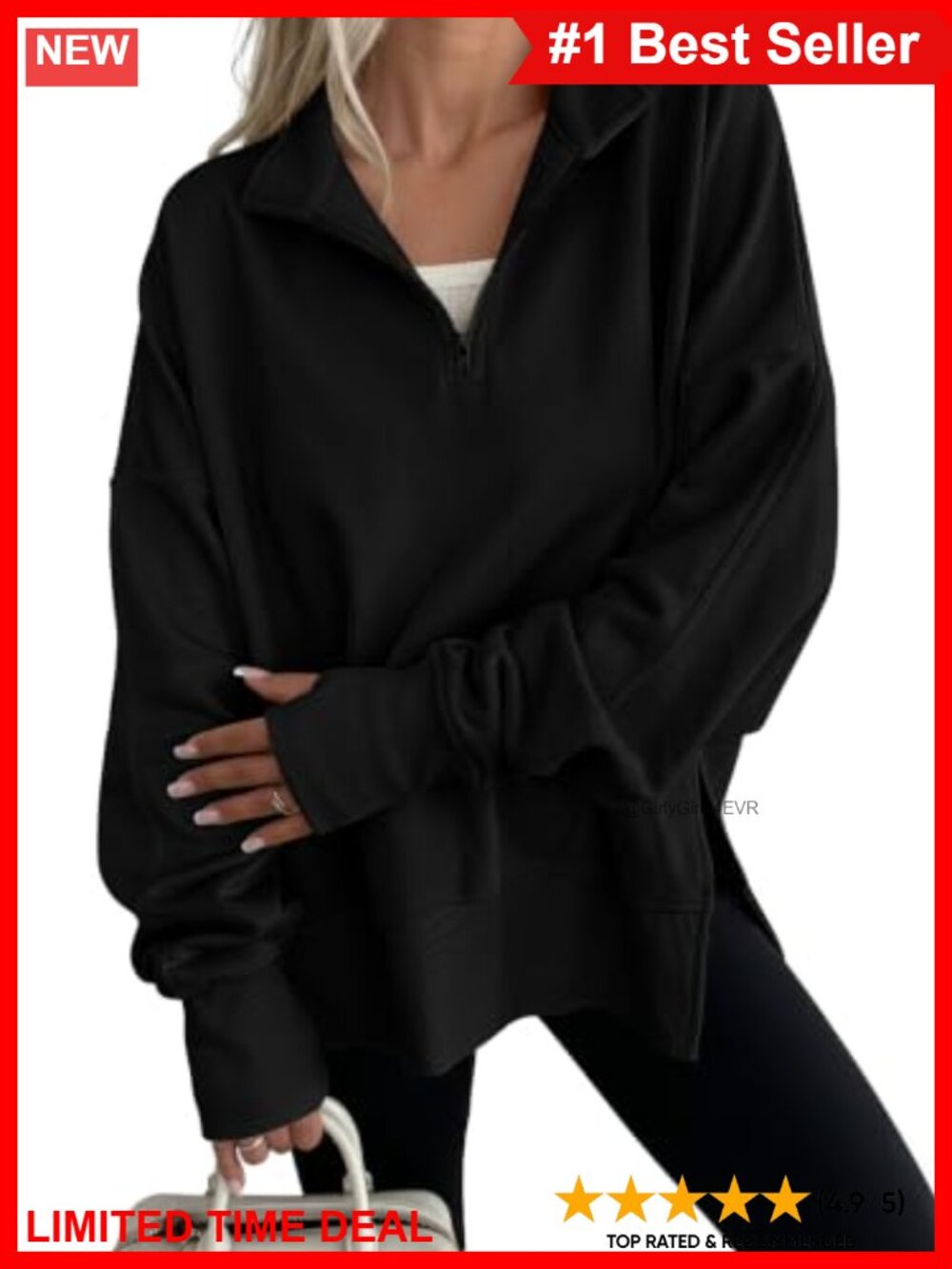 Womens Half Zip Pullover Oversized Sweatshirt Dropped Shoulder Casual